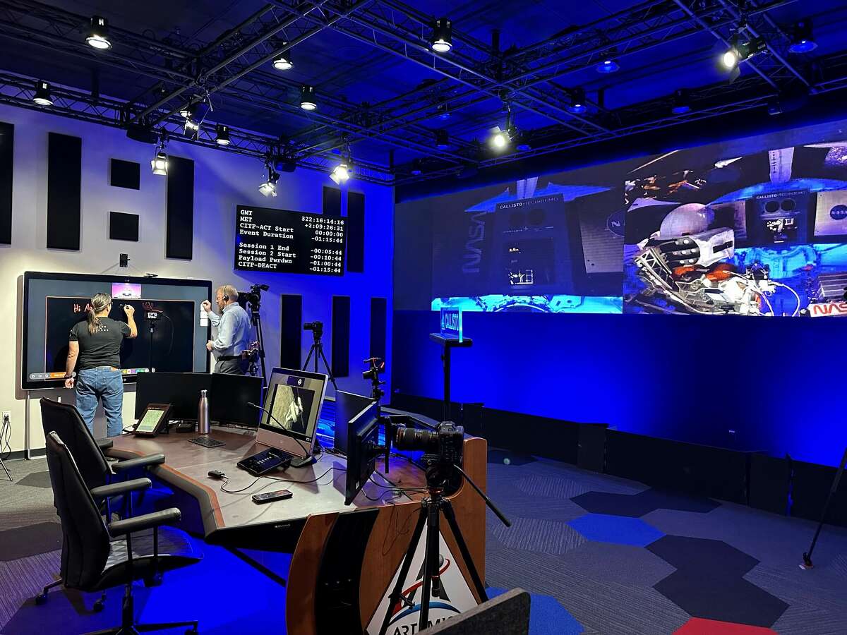 The Callisto operations center is shown at NASA's Johnson Space Center. Callisto is a technology demonstration on the Artemis I mission. It's a partnership between Lockheed Martin, Amazon and Cisco.