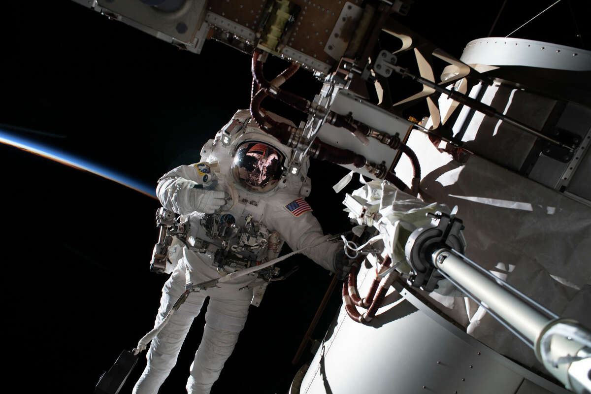 NASA Astronaut Frank Rubio conducts a spacewalk on Nov. 15, 2022, to prepare to install a new solar array on the International Space Station. NASA announced Thursday that Collins Aerospace will provide new spacesuits for the International Space Station.