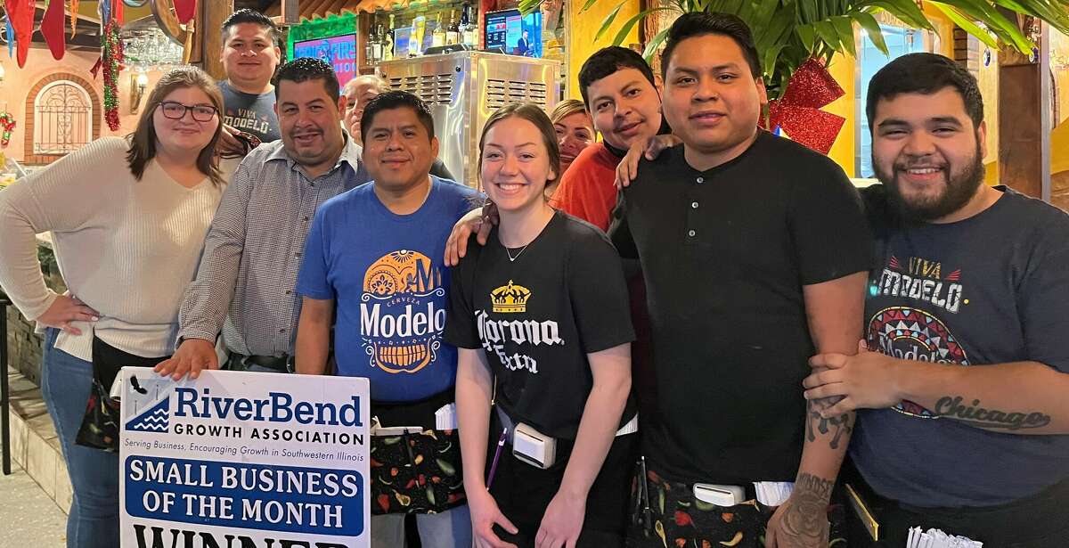 Mr. Panchos Mexican Restaurant and Grill in East Alton has been named the RiverBend Growth Association Small Business of the Month for December. Pictured, from left, are Taylor Whitehead, Gustavo Chipol, David Sanchez, Luz Marquez-Sanchez, Rodrigo Chipol, Raeleigh Forrester, Lilia Munoz, David Sanchez Jr., Abel Chipol and Melvin Lopez. 