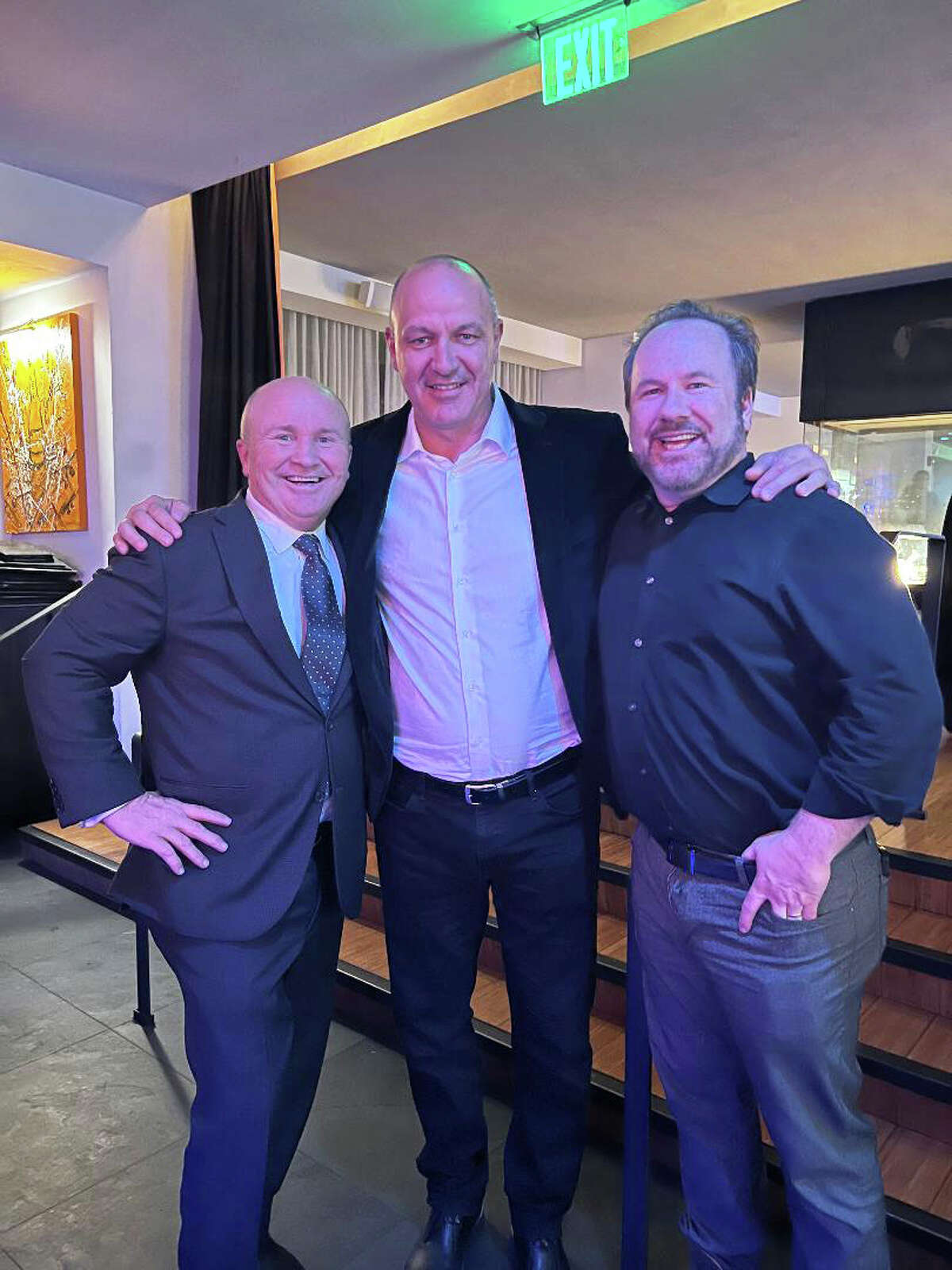 Tony Capasso of Tony's at the J House with NHL star Stephane Matteau and Brent Montgomery, CEO of Wheelhouse.