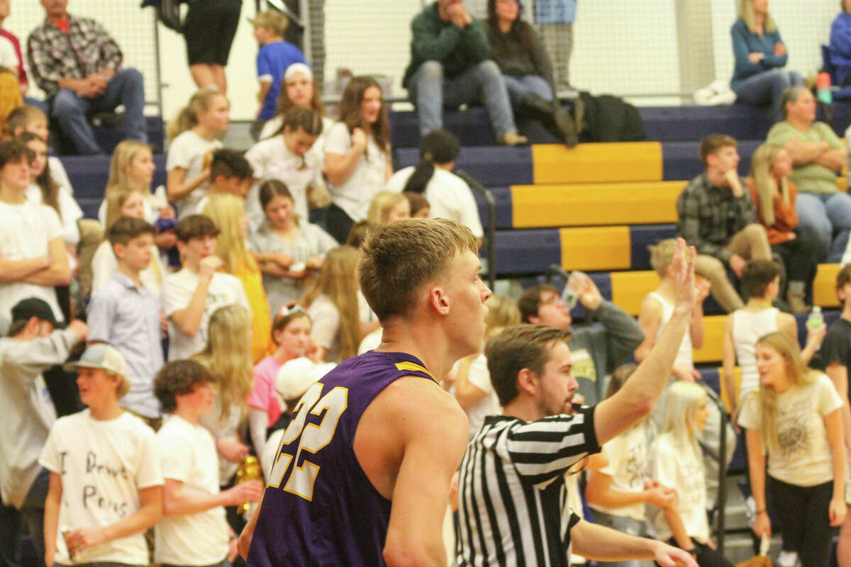 Frankfort junior Bryce Plesha looks to inbound the ball against Onekama on Dec. 9, 2022 at Onekama Consolidated School. 