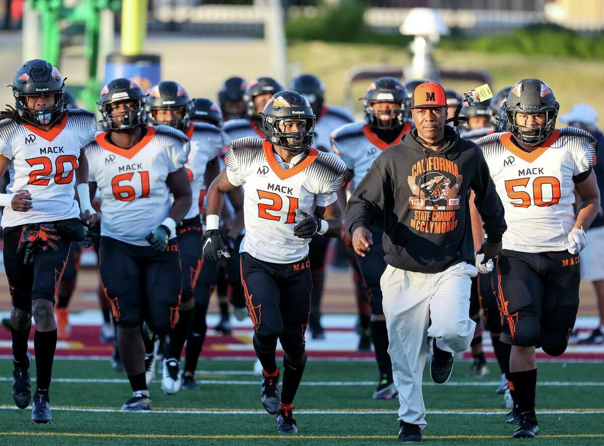 McClymonds-Oakland takes the field against Mater Dei Catholic-Chula Vista in the CIF Division 2-AA championship game at Saddleback College on Friday.