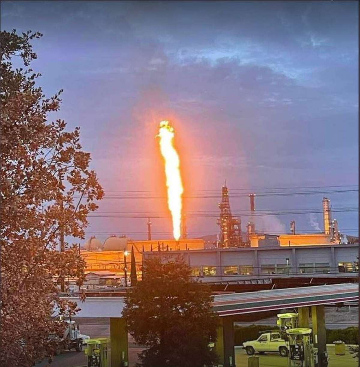 Flaring was seen at the Martinez Refinery Co. on Friday, Dec. 9, 2022.