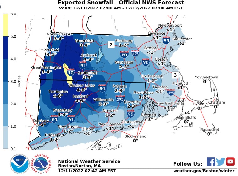 Some crashes reported as parts of CT see up to 6 inches of snow