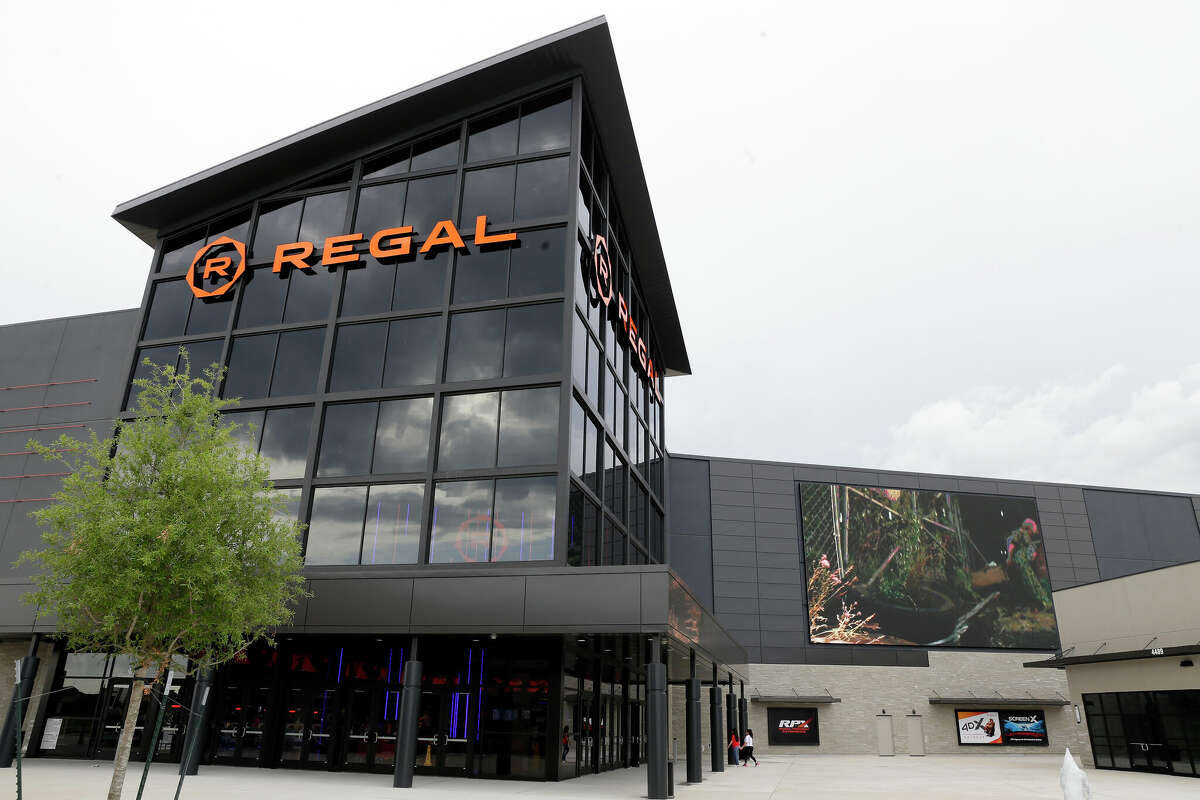 The main entrance exterior of the Regal Benders Landing multiplex theater in Spring. The renovated Regal MarqE in Houston will have a similar look.