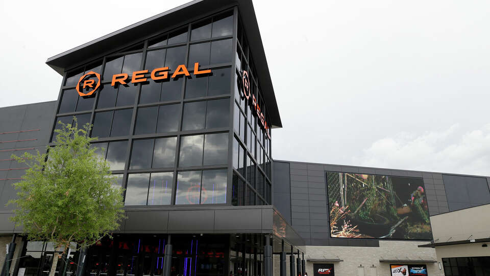 The main entrance exterior of the Regal Benders Landing multiplex theater in Spring. The renovated Regal MarqE in Houston will have a similar look.