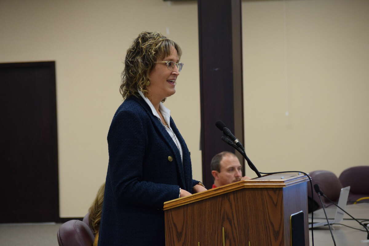 Kristi Aday, executive director of the Plainview-Hale County Economic Corporation, addressed the Plainview ISD School Board during a special called meeting on Friday, Dec. 9. 