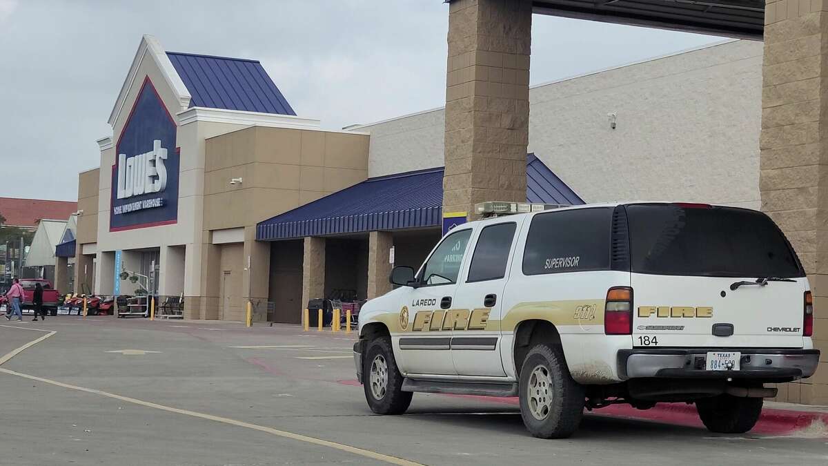 A Laredo Fire vehicle sits outside Lowe's after a bomb threat on Monday, Dec. 12, 2022.
