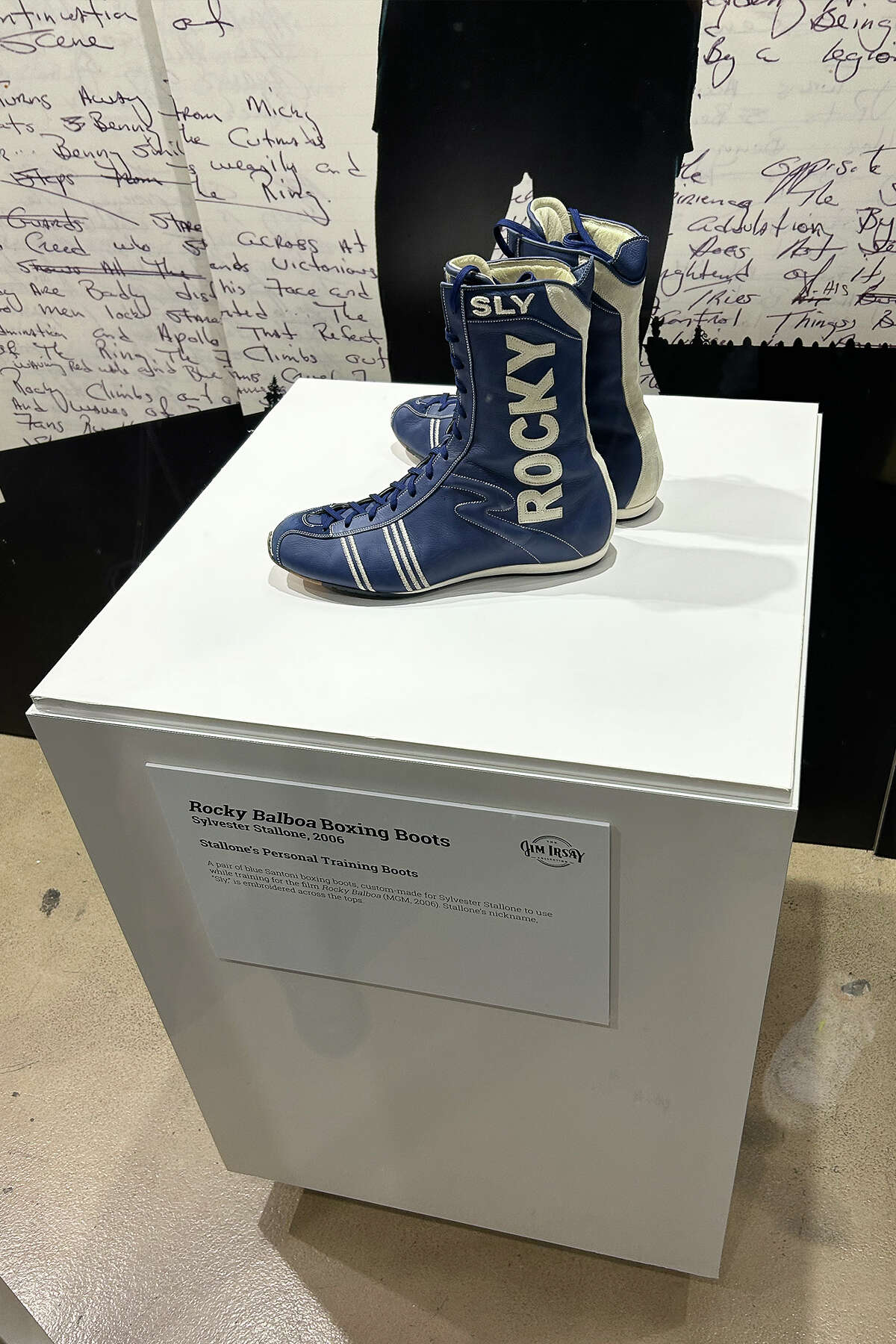 Rocky Balboa's boxing shoes on display as part of the Jim Irsay Collection at Bill Graham Civic Auditorium in San Francisco, California, on Dec. 10, 2022.