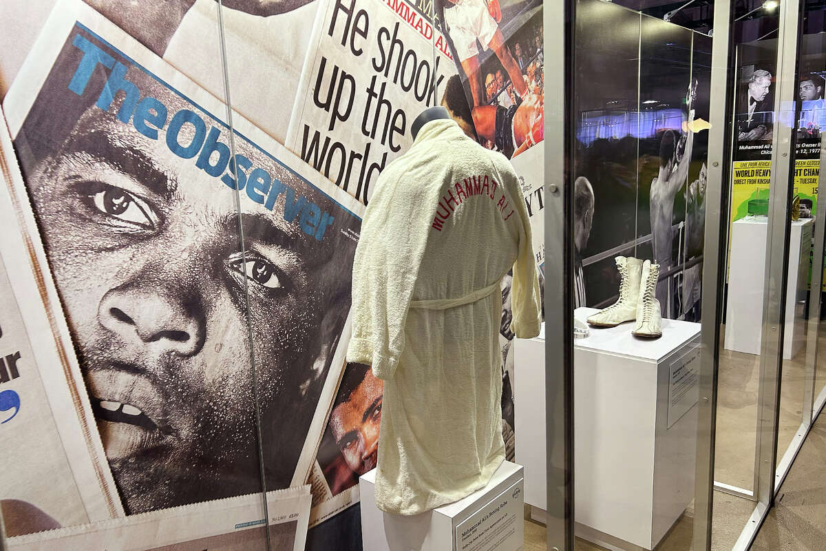 Muhammad Ali's boxing robe on display as part of the Jim Irsay Collection at Bill Graham Civic Auditorium in San Francisco, on Dec. 10, 2022.
