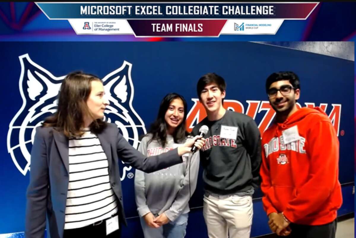 HS graduate Austin Towle, center, was part of the Plain Janes team from The Ohio State University, with Roshni Chandawarkar and Manny Mehta, that took on older, more experienced students in Arizona for a financial modeling competition. Their work in the competition can be seen this week on ESPNU.