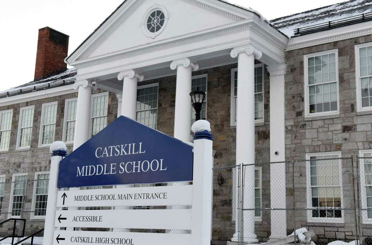 Exterior of Catskill Middle School on Monday, Dec. 12, 2022, in Catskill, N.Y. The school has been closed for the last week after a pipe burst, flooding the boiler room and shutting down its heating system.