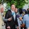 Elon Musk gives interviews as he arrives at the Offshore Northern Seas 2022 meeting in Stavanger, Norway on Aug. 29, 2022.