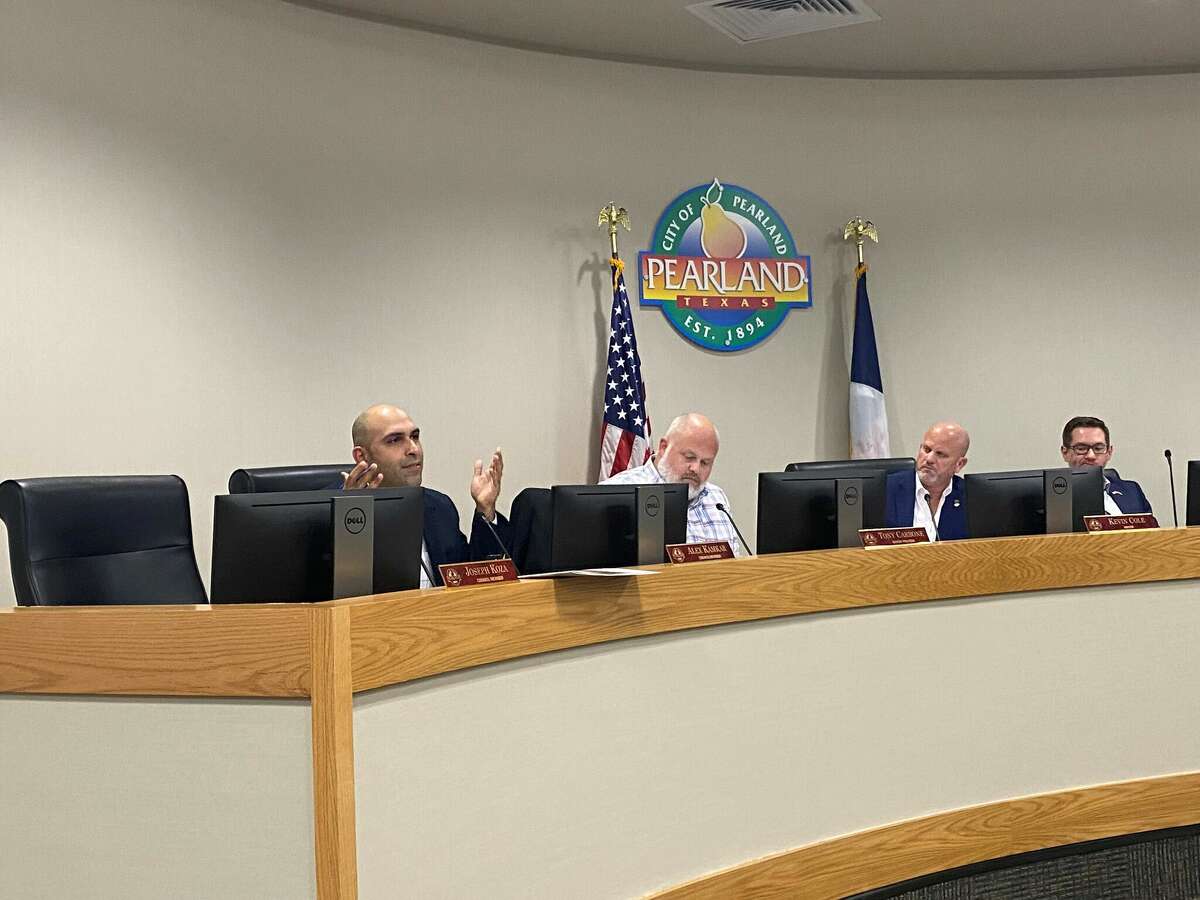 Councilman Alex Kamkar, left, has been an outspoken critic of Pearland’s 2023 budget, which was approved at $110 million before being cut to offset the incorrect tax appraisal values. He has said he will seek re-election in the May 6 election.