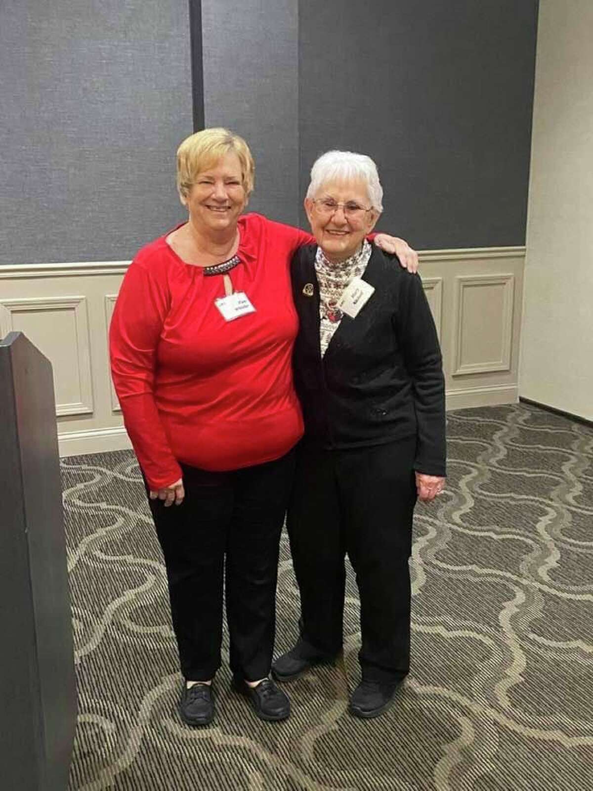 Treasurer Pam Whisler with 2nd Vice President Mary Nickell, who was recognized for 10 years of service at the club.