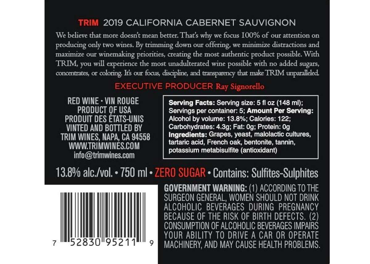 Trim Cabernet Sauvignon started including nutrition and ingredient facts on its back labels earlier this year.