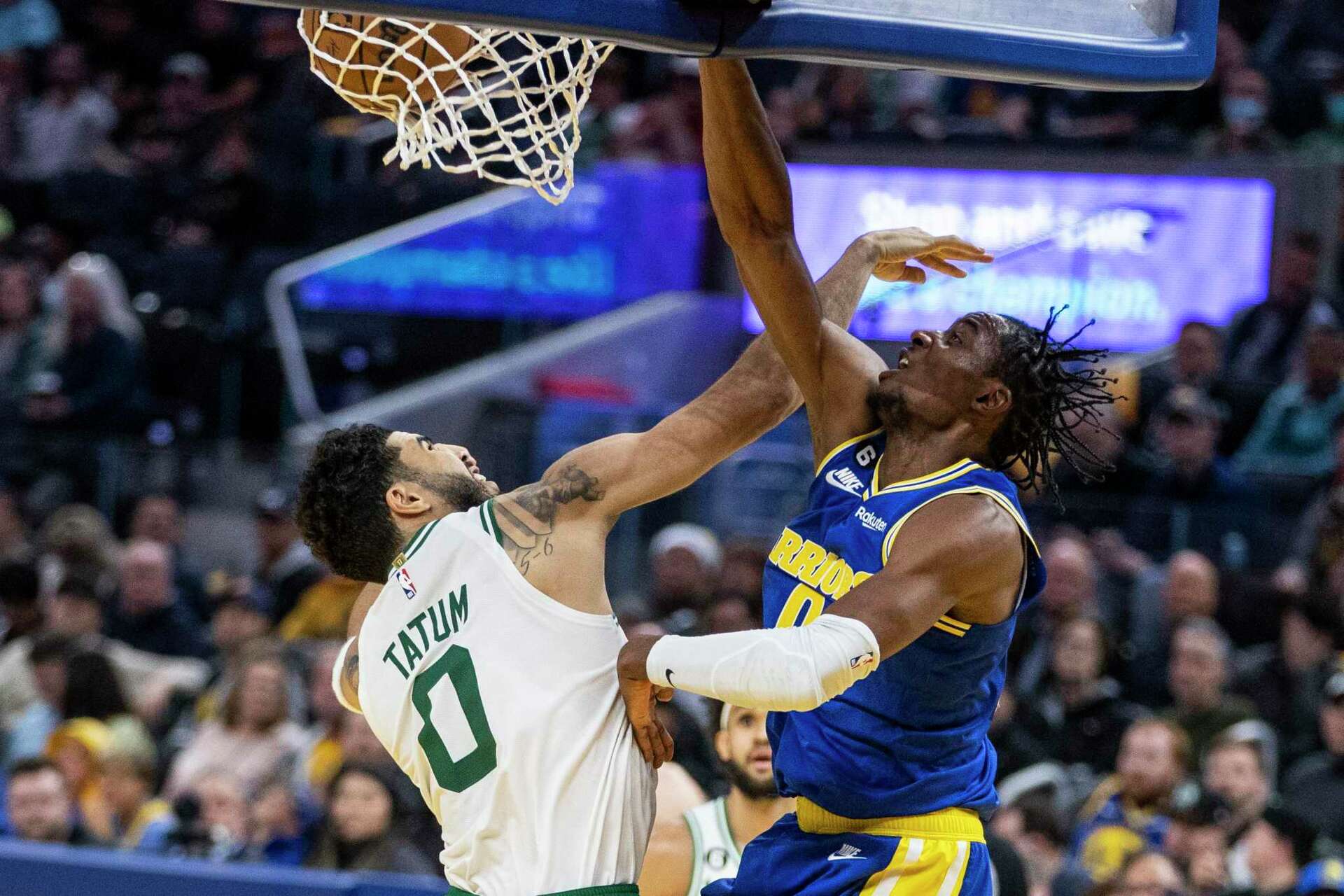 Warriors' Jonathan Kuminga expressing court comfort by getting physical