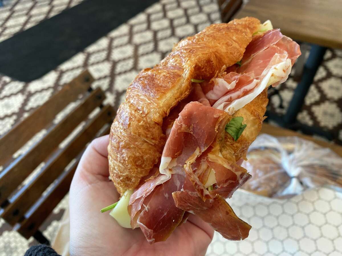 A parma croissant with prosciutto and arugula at DORO Marketplace in Windsor Locks, a European-style bakery/cafe by the DORO Restaurant Group.