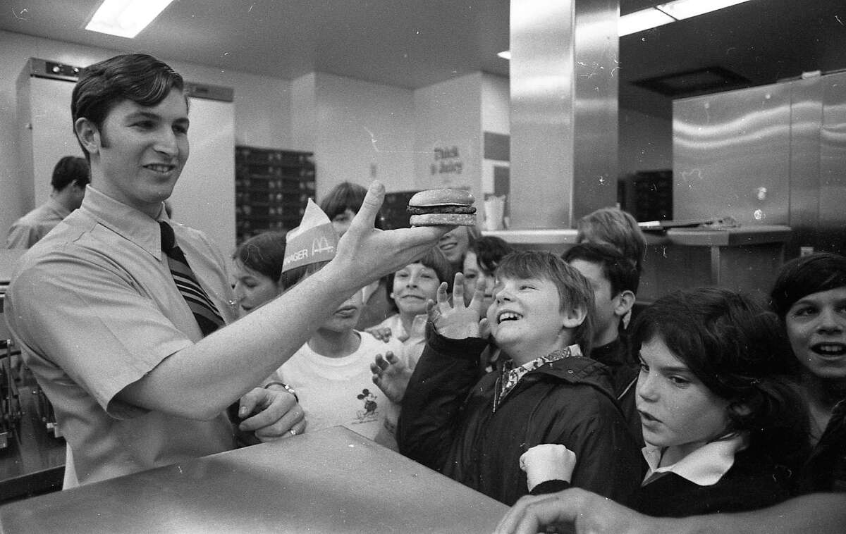 Feb. 27, 1973: A McDonald's manager entertains a kid named Vincent on his 11th birthday.