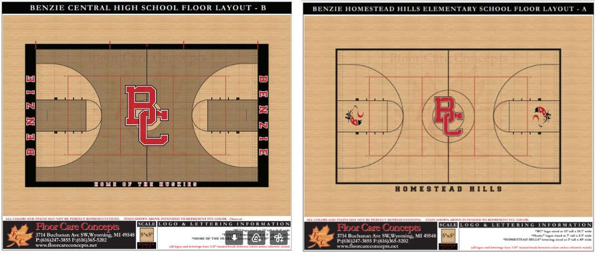 Designs were chosen for the new gym floors at Benzie Central High and Homestead Hills Elementary schools with help from a survey of the public.