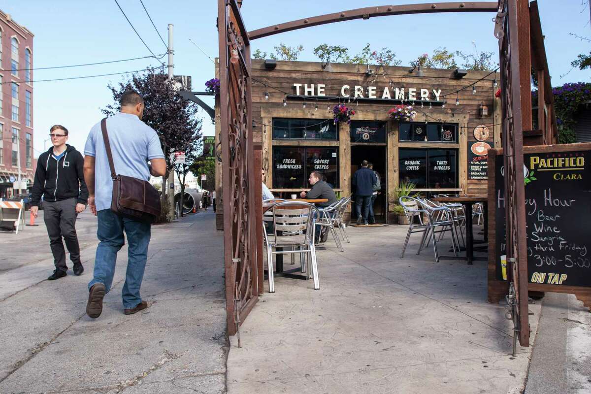 The Creamery, a tech-focused coffee shop, is seen in San Francisco in 2016.