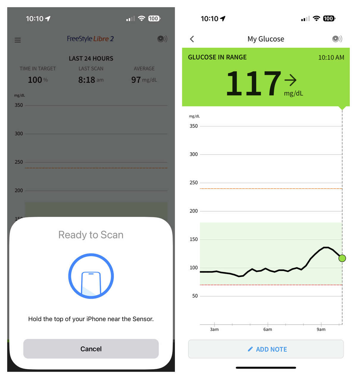 A smartphone app captures data from glucose measurements in the FreeStyle Libre 2 sensor. 