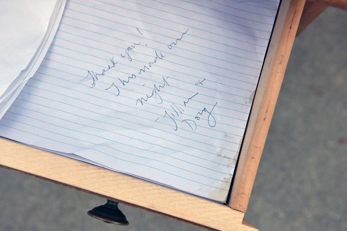 A thankful note left inside the the CCSF Poetry for the People installation at the Upper Noe Valley Recreation Center, on Thursday, Dec. 15, 2022.