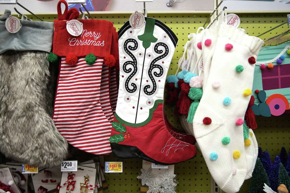 Stockings, including one that resembles a cowboy boot.