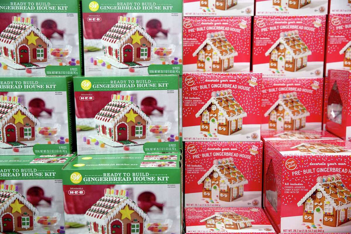 Gingerbread house making kits available Shopping gift at HEB.