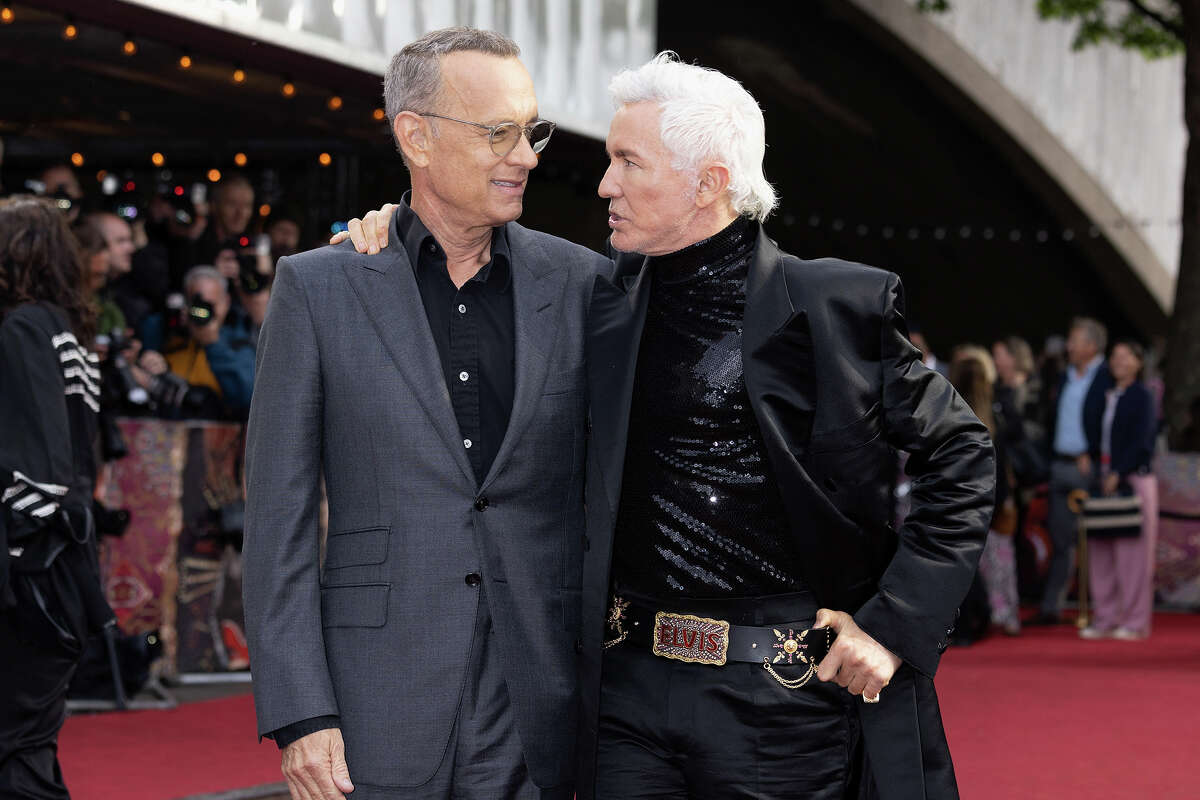 Tom Hanks and Baz Luhrmann attend a UK special screening of "elvis" at BFI Southbank in London on 31.