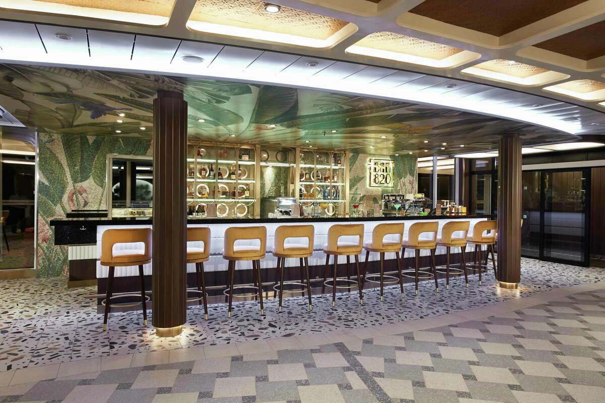 The interior of Bar 820, onboard the cruise ship Carnival Celebration. The bar specializes in South Florida-inspired drinks.