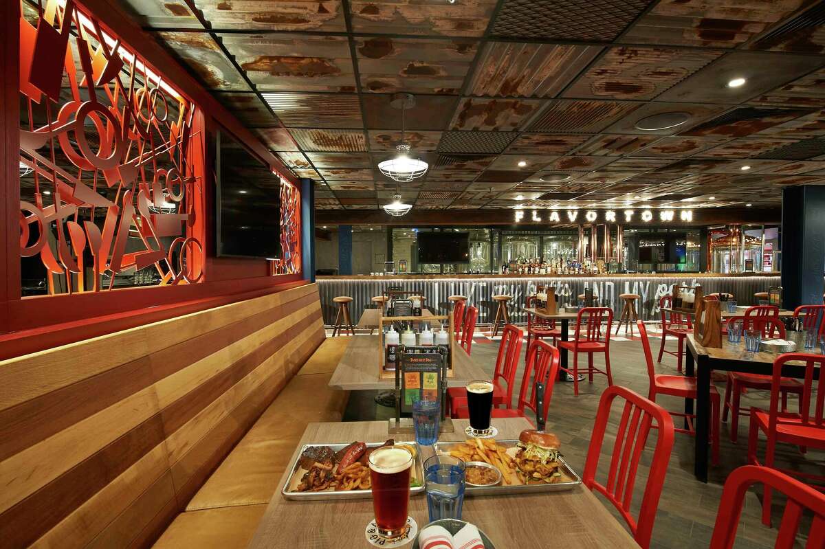 The interior of Guy's Pig & Anchor, a barbecue restaurant onboard the Carnival Celebration that was created by celebrity chef Guy Fieri.