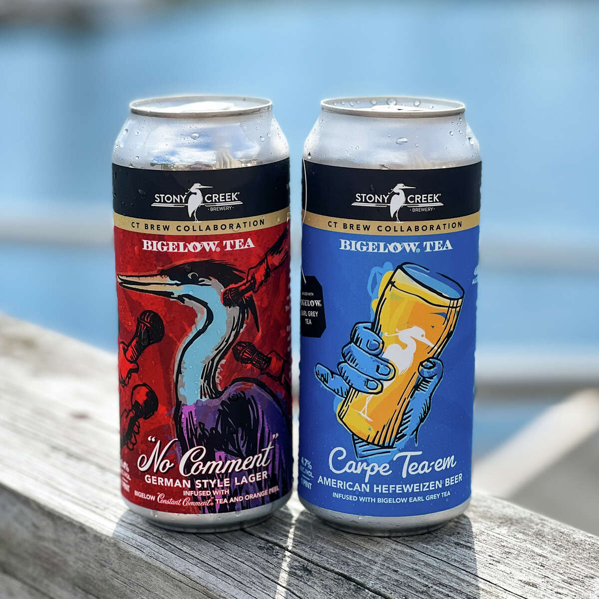 No Comment and Carpe Tea-em, the products of a collaboration between Bigelow Tea and Stony Creek Brewery.