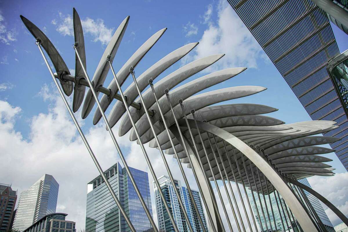 Located outside of the George R. Brown Convention Center in Houston, Texas, the kinetic sculpture ‘Wings Over Water’ by Joe O'Connell will remain stationary due to costly maintenance on Friday, Dec. 16, 2022 in Houston.