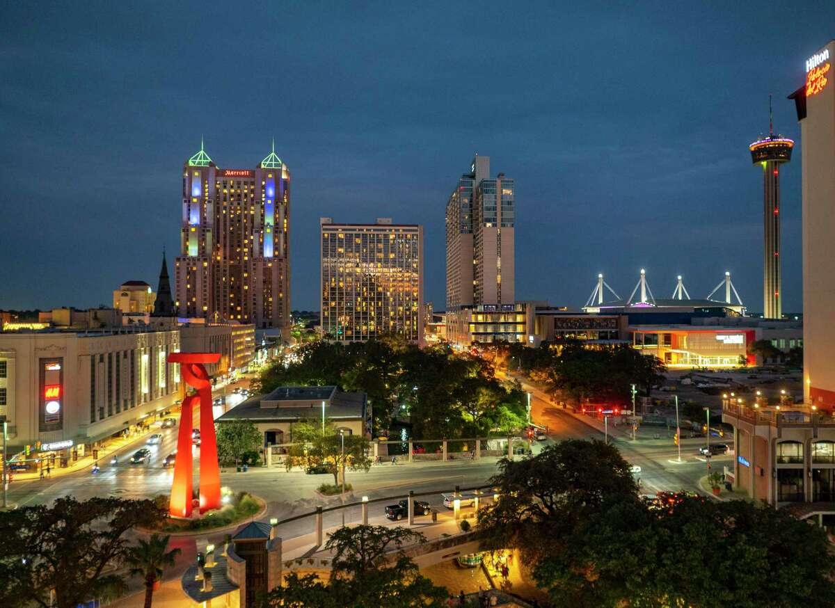 Downtown San Antonio shines in early October. The Texas Workforce Commission said Friday the city is on track to end the year with record employment, and that unemployment edged down in November.