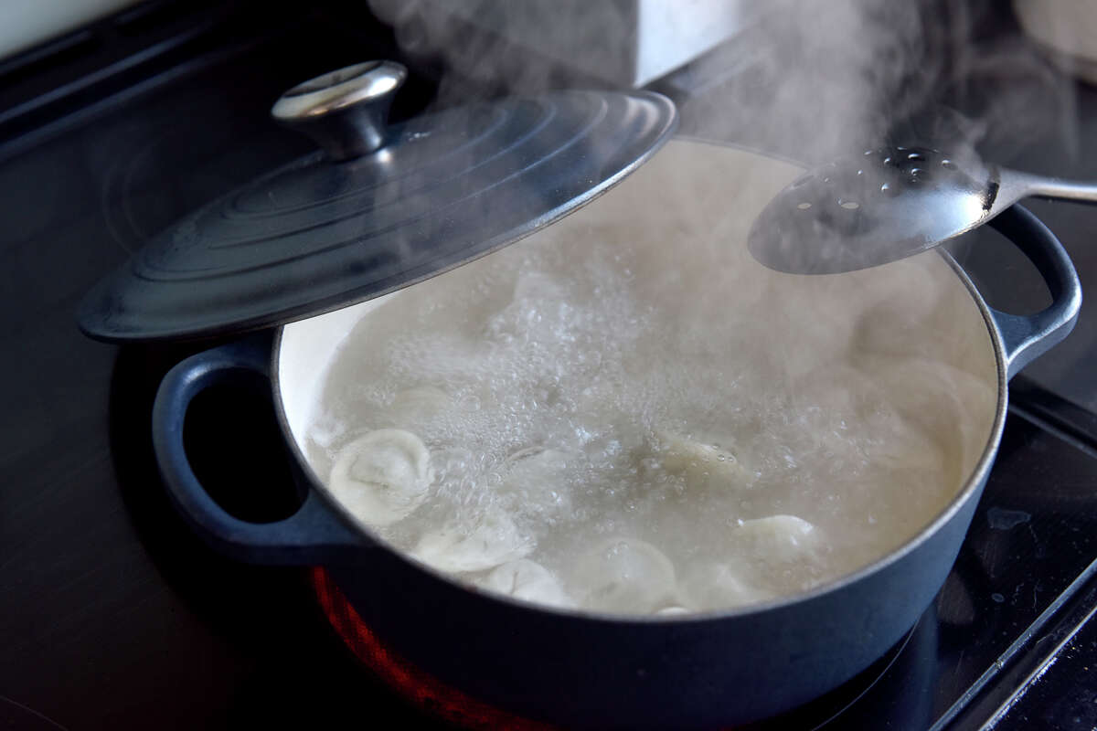 Chef Anna Voloshnya's mushroom dumplings in borscht.