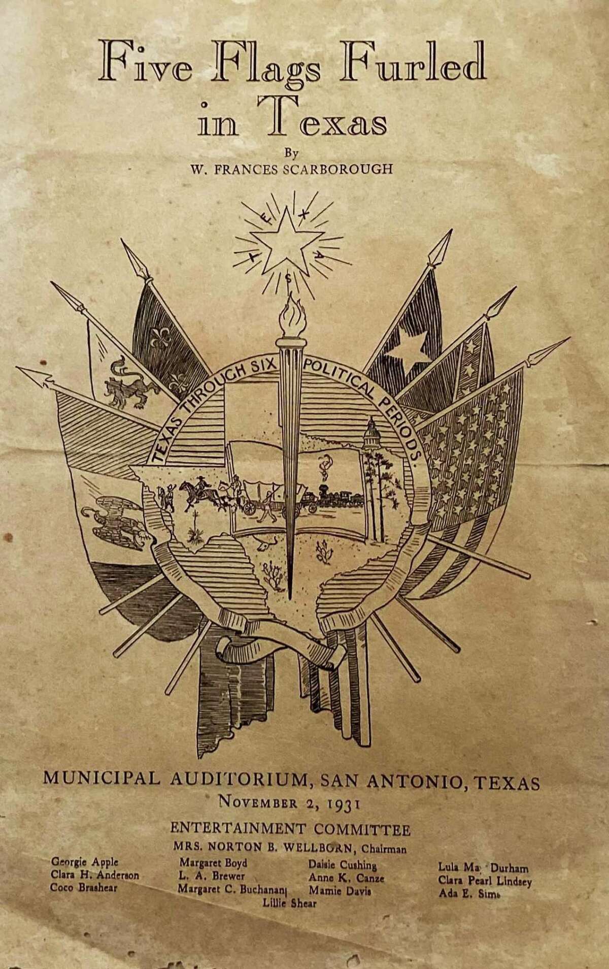 A Texas history play by local writer W. Frances Scarborough was originally intended to be a part of the city’s March 4-9, 1931, bicentennial observance but seems to have been reworked and postponed to serve as entertainment for the Nov. 2-5, 1931, convention of the Order of the Eastern Star, a Masonic organization for women.
