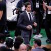 Bob Myers, President of Basketball Operations and General Manager of the Golden State Warriors walks to his seat before Game 4 of the NBA Finals between the Golden State Warriors and the Boston Celtics at TD Garden in Boston, Mass., on Friday, June 10, 2022.