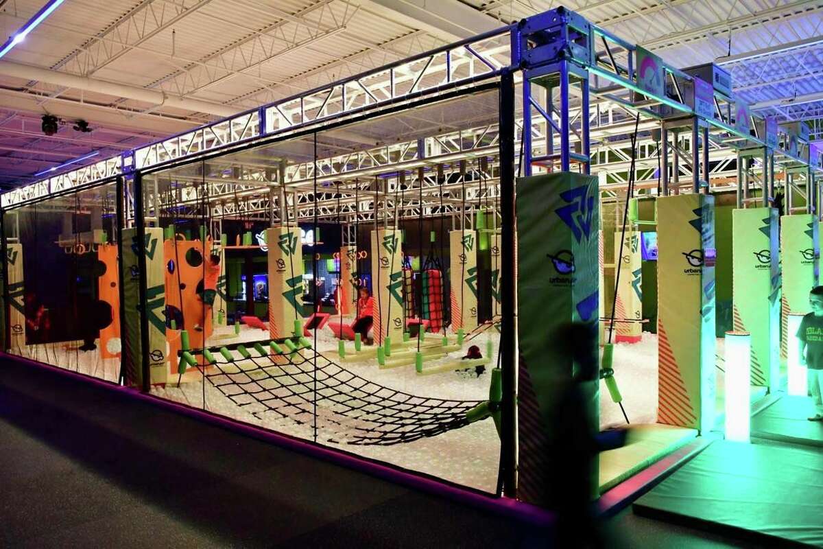 Air urban park adventure inside katy battle trampoline beam look children play tx monday march