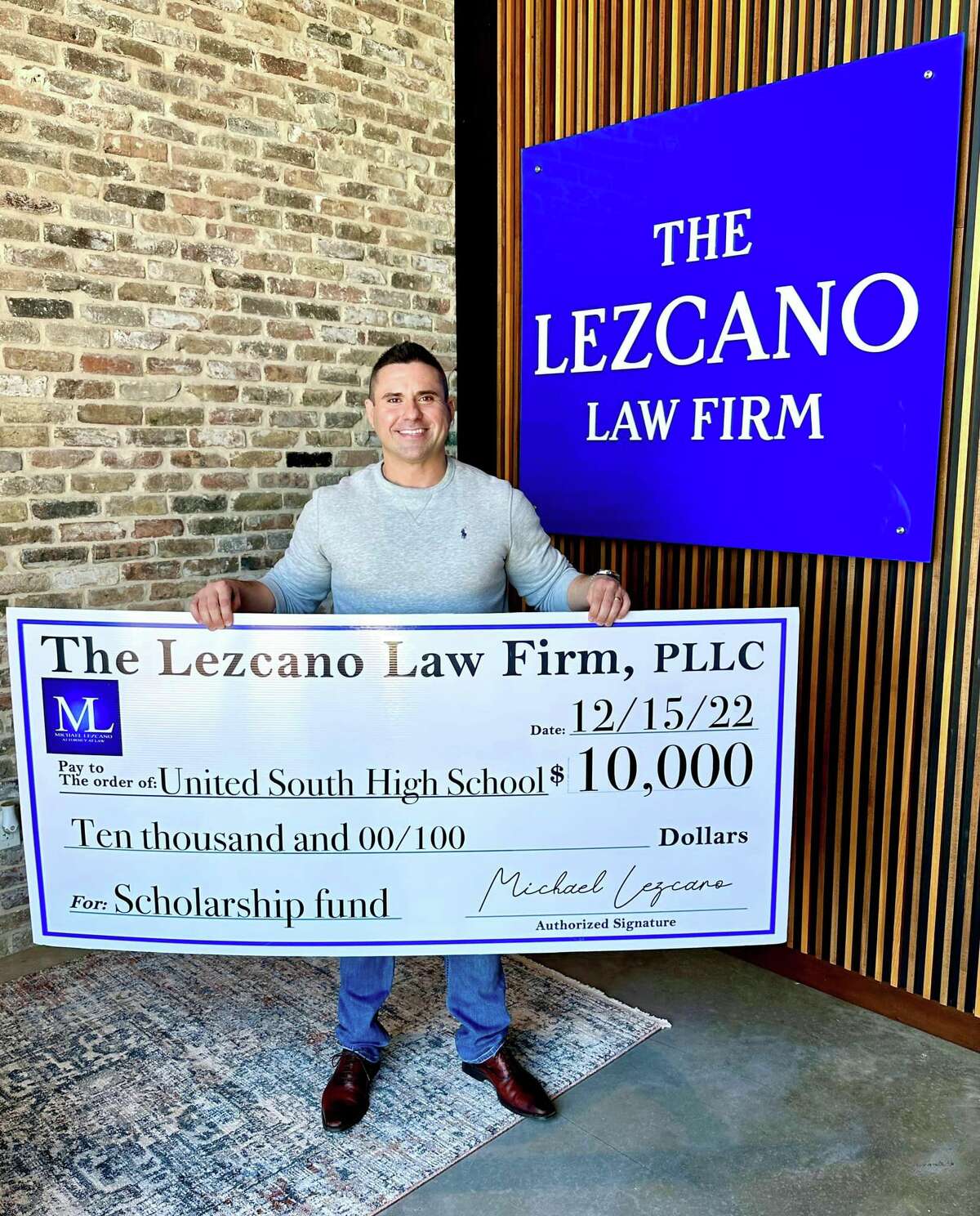 Michael Lezcano, of the Lezcano Law Firm, PLLC, a graduate from  United South High School, decided to give back to the high school he attended, creating a $10,000 scholarship fund for USHS students. 