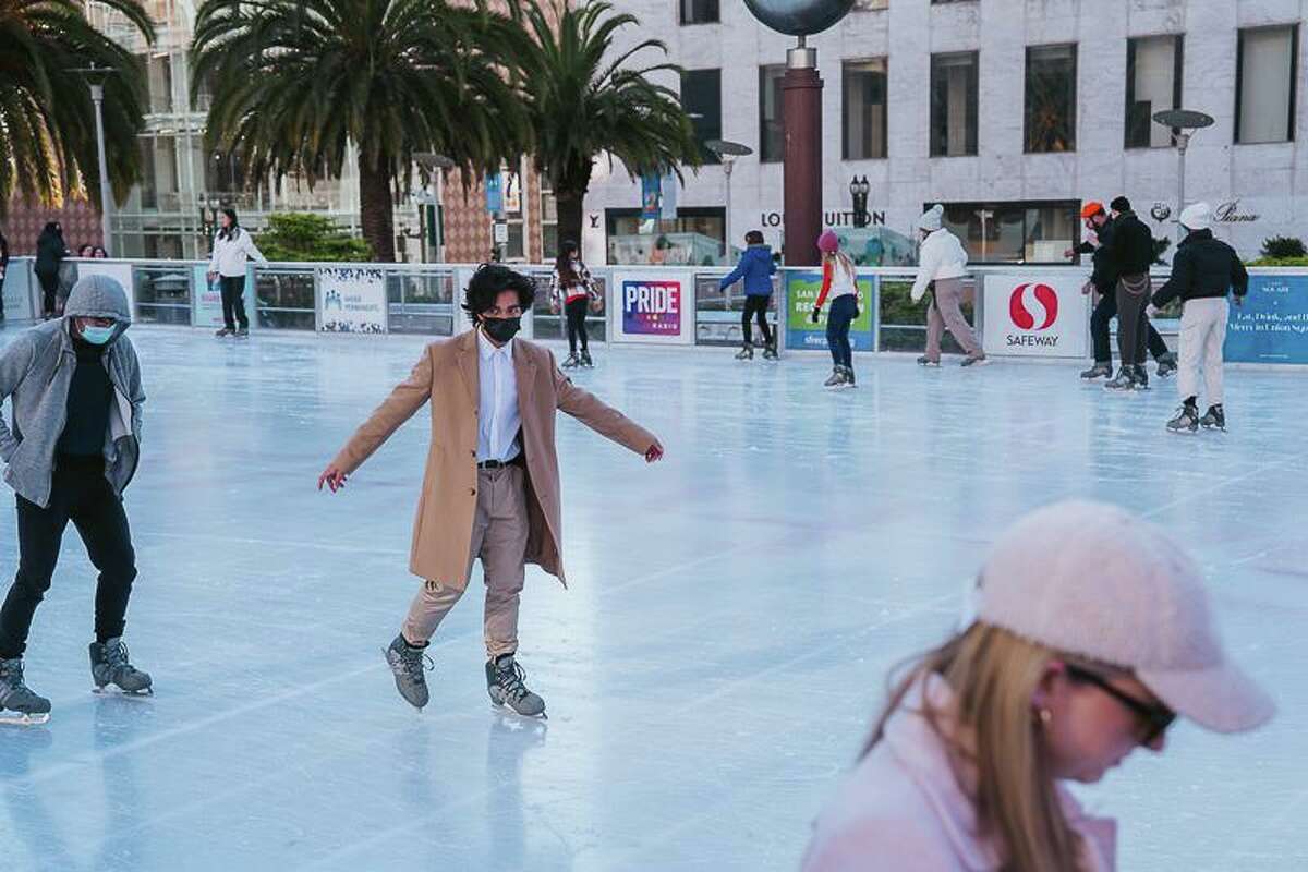 Ice skaters on Union Square on Saturday, December 17, 2022.
