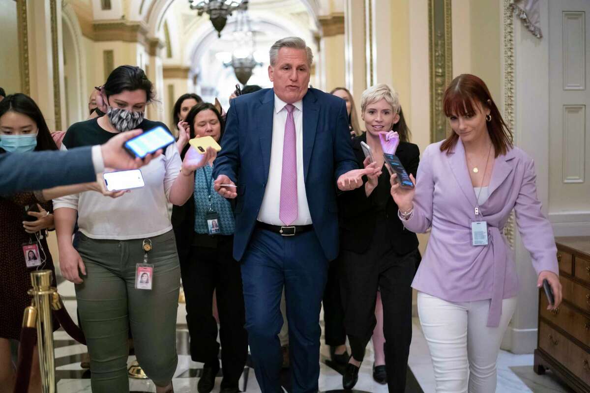 House Minority Leader Kevin McCarthy, R-Bakersfield, talks to reporters after House investigators issued a subpoena May 12.