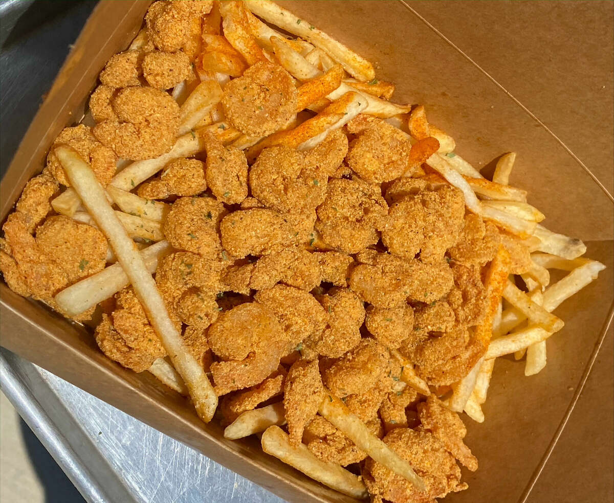 The popcorn shrimp and fries combo at Lotus Seafood. The restaurant chain is selling them for $5 on Wednesday, Dec. 20, 2022.