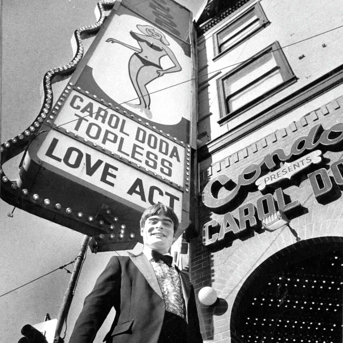 A barker in front of Carol Doda's strip club in North Beach in San Francisco, Jan. 24, 1982.