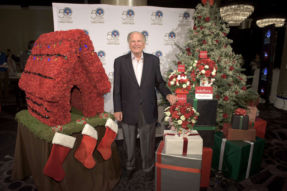 Celebrating 50 years "A Charlie Brown Christmas" Executive producer Lee Mendelsohn appears at a press conference in Hollywood in 2015.  Mendelssohn discovered jazz composer Vince Guaraldi and commissioned him to provide the soundtrack for the holiday special.
