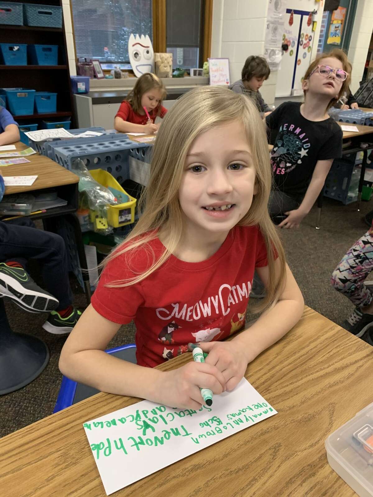 Onekama first graders mail letters to Santa