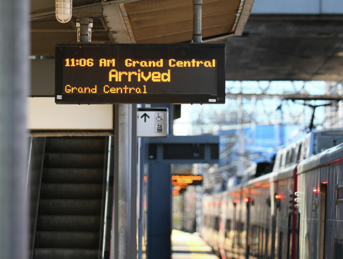 A Metro-North train departs the station in Stamford, Conn. Wednesday, Dec. 21, 2022. The fastest of Metro-North's new "super express" trains from New Haven to Grand Central Terminal makes the trip in as little as 99 minutes, fulfilling Gov. Ned Lamont's promise to reduce travel times by at least 10 minutes by the end of this year.