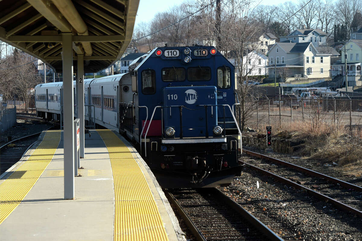 The train to South Norwalk leaves the Metro North station in Danbury. Tuesday, December 20, 2022, Danbury, Conn.