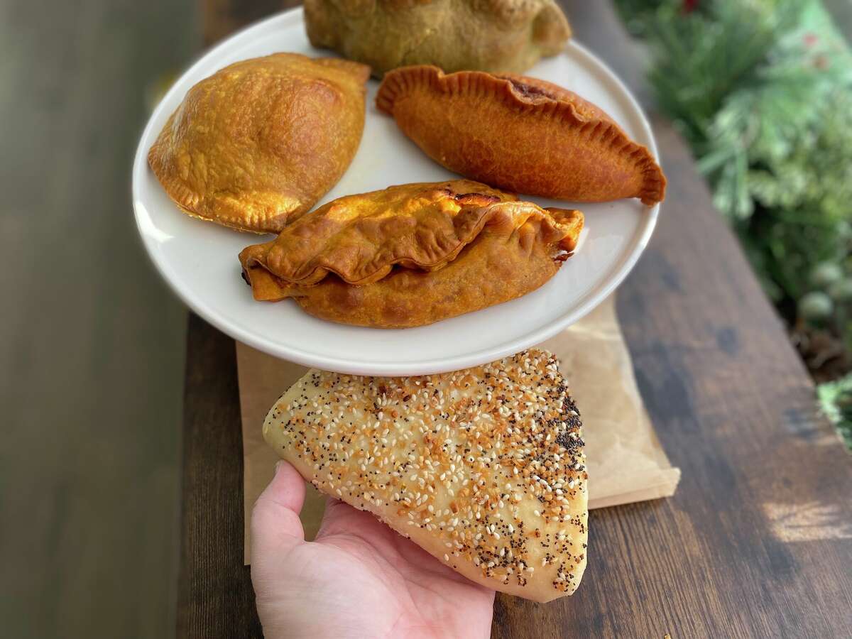 A selection of vegan patties and everything-seasoned coco bread at Likkle Patty Shop in Windsor.