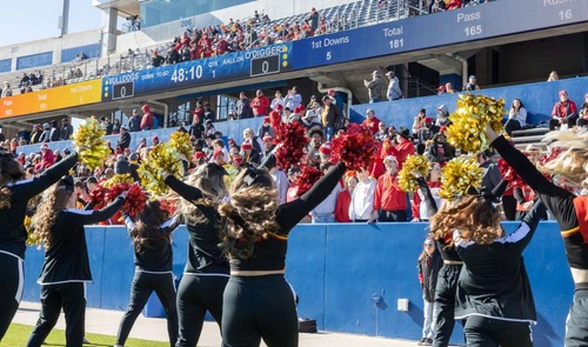 Ferris State cheerleaders stir up support from the alumni during the national title game.